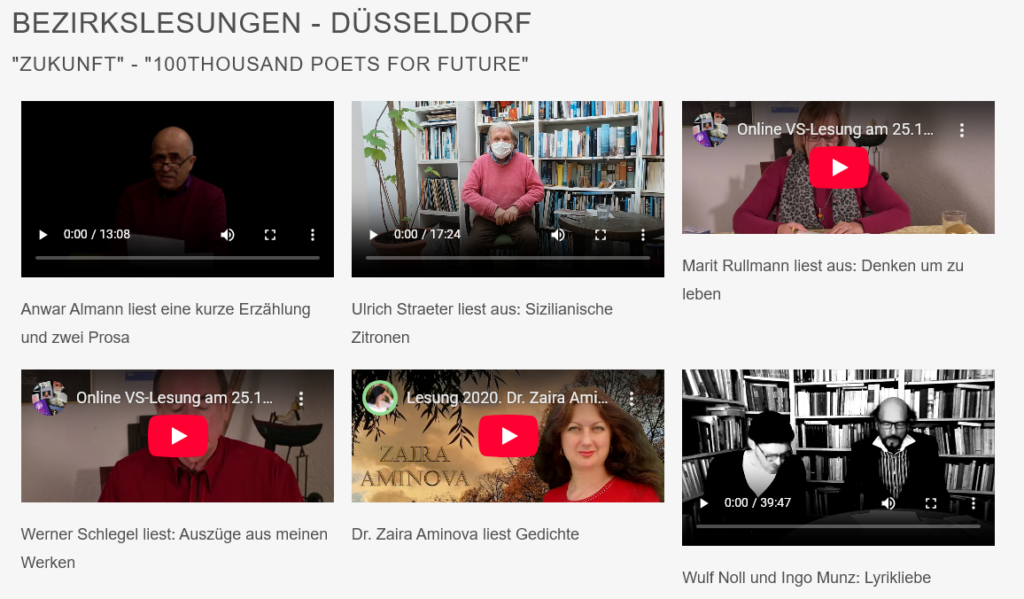 Literaturtage 2020 – dezentral, Impressionen Bezirkslesung Düsseldorf, Videos auf YouTube abrufbar.