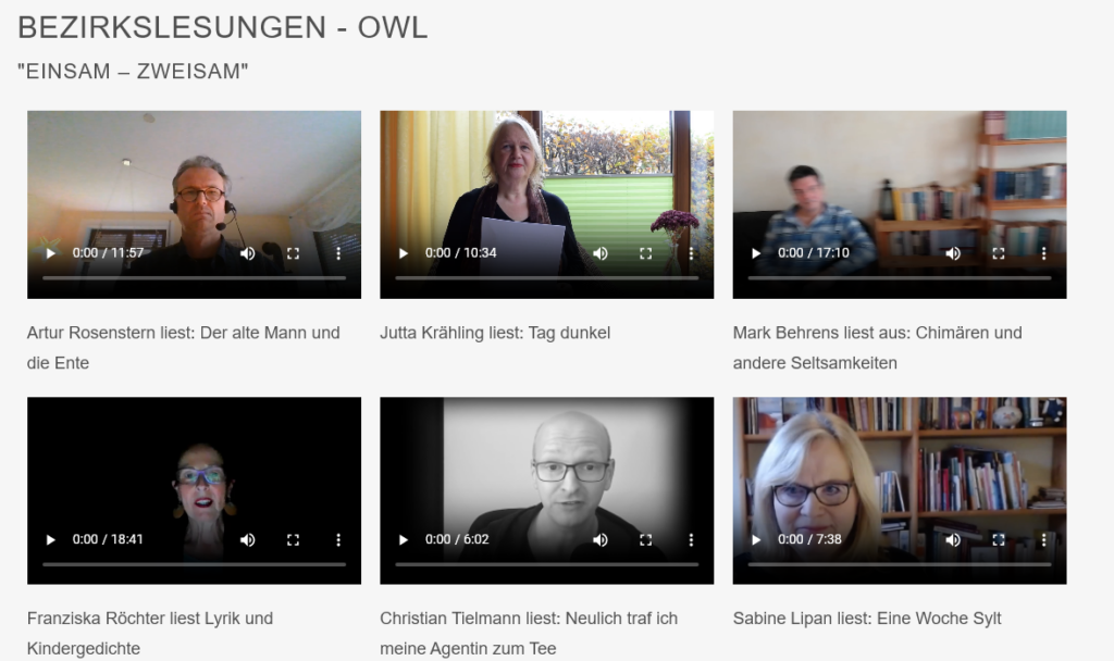 Literaturtage 2020 – dezentral, Impressionen Bezirkslesung OWL, Videos auf YouTube abrufbar.
