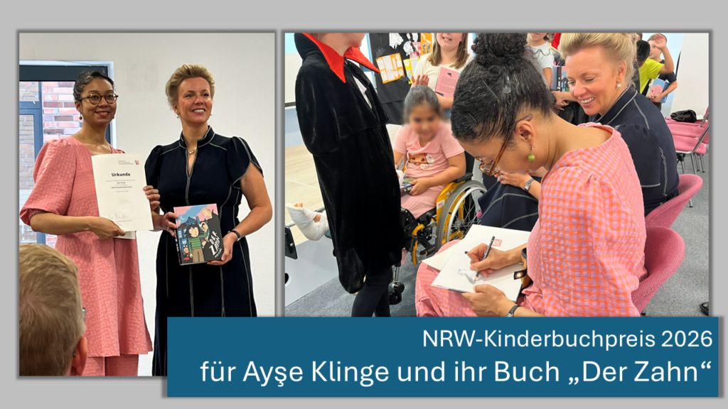 Ministerin Ina Brandes verleiht den NRW-Kinderbuchpreis 2026 an Comiczeichnerin und Autorin Ayse Klinge, Fotos Jana Engels