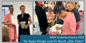 Ministerin Ina Brandes verleiht den NRW-Kinderbuchpreis 2026 an Comiczeichnerin und Autorin Ayse Klinge, Fotos Jana Engels